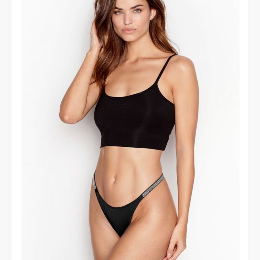 New! Victoria's Secret Black Satin Camisole Crop Top Size Small 45904